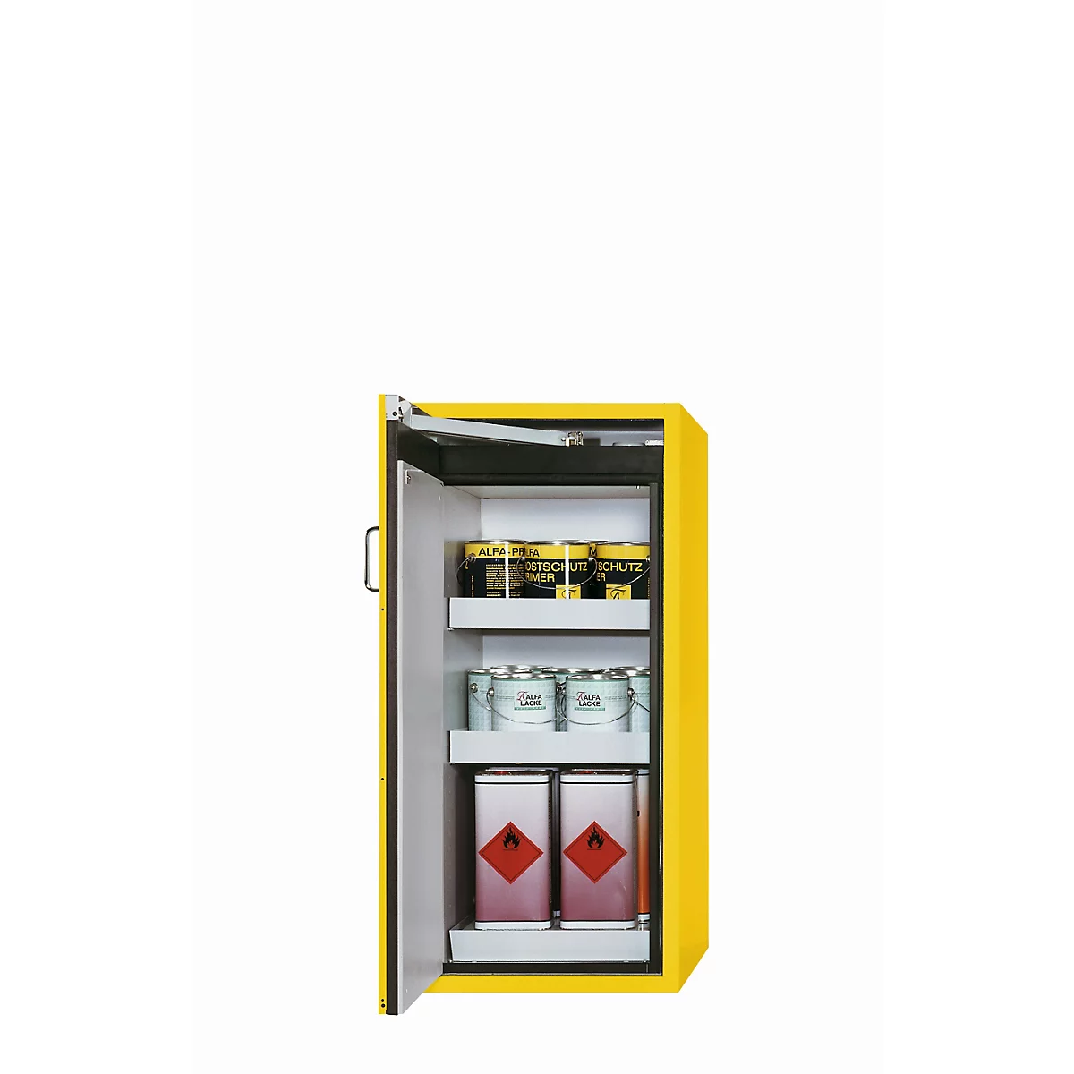 Sicherheitsschrank Typ 90 asecos S-PEGASUS-90, Flügeltür mit Schließ-Automatik, Anschlag links, Front Sicherheitsgelb, B 596 x T 616 x H 1298 mm