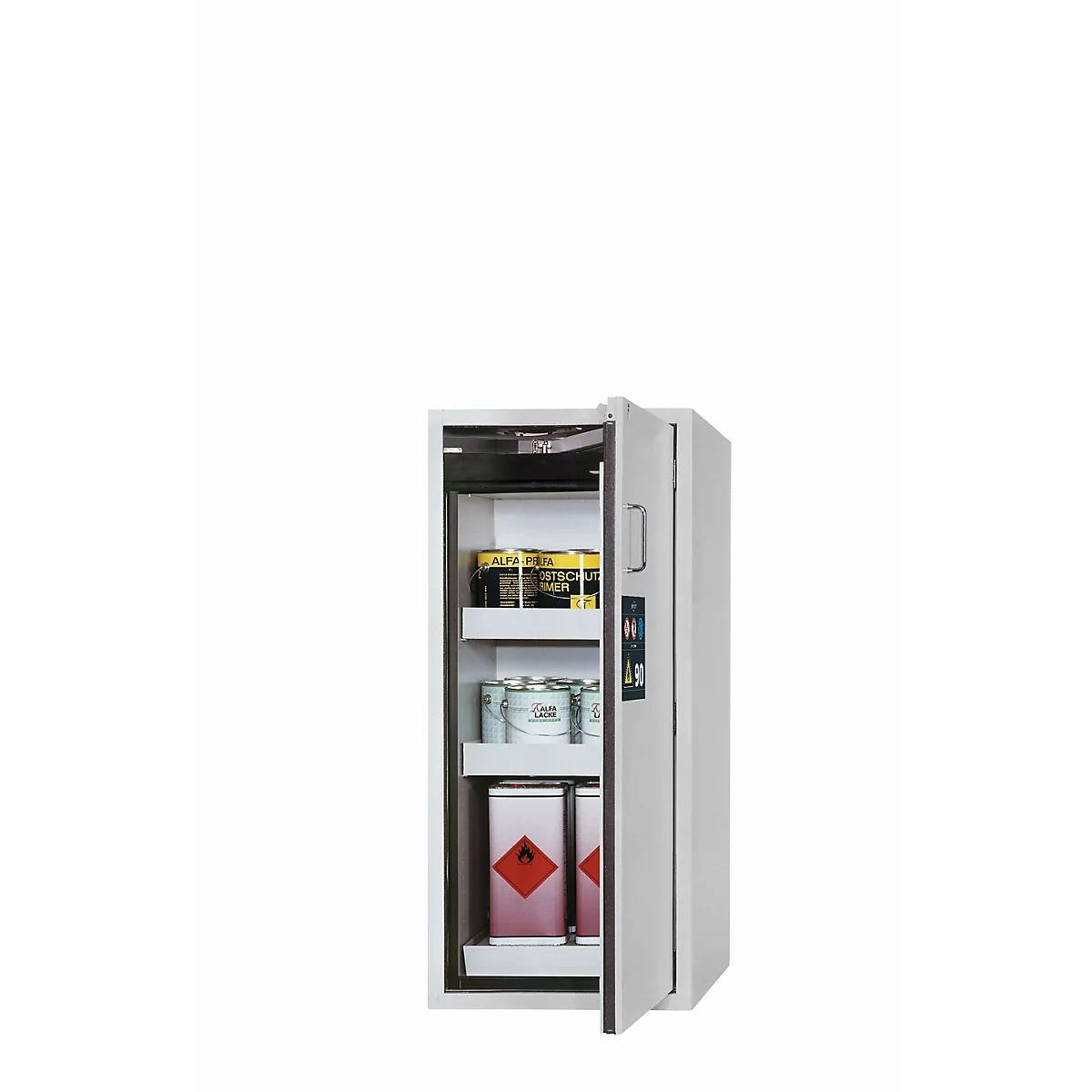 Sicherheitsschrank Typ 90 asecos S-PEGASUS-90, Flügeltür mit Schließ-Automatik, Anschlag rechts, Front Lichtgrau, B 596 x T 616 x H 1298 mm