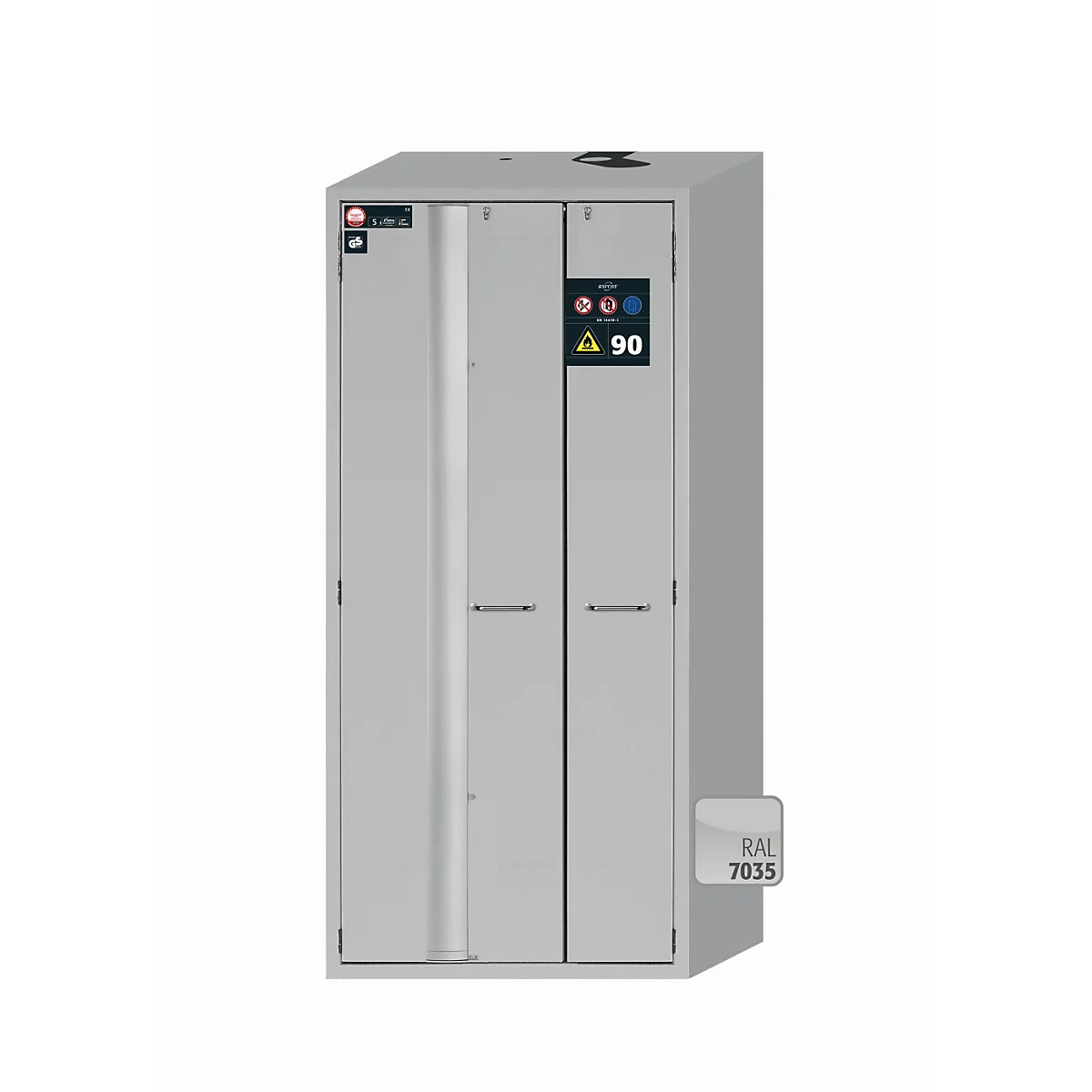 Sicherheitsschrank Typ 90 asecos S-PHOENIX-90, Flügel- und Falttüren mit Türfeststellanlage, Front Lichtgrau, B 896 x T 616 x H 1968 mm