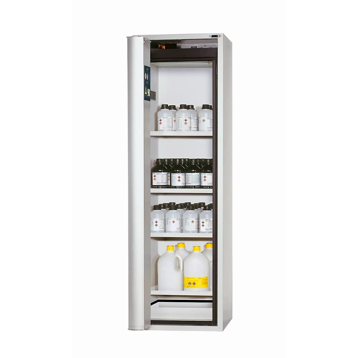 Sicherheitsschrank Typ 90 asecos S-PHOENIX touchless-90, vollautom. Sensor-Falttür, Anschlag links, Front Lichtgrau, B 596 x T 616 x H 1968 mm