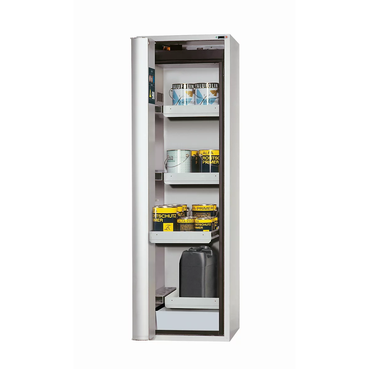 Sicherheitsschrank Typ 90 asecos S-PHOENIX touchless-90, vollautom. Sensor-Falttür, Anschlag links, Front Lichtgrau, B 596 x T 616 x H 1968 mm