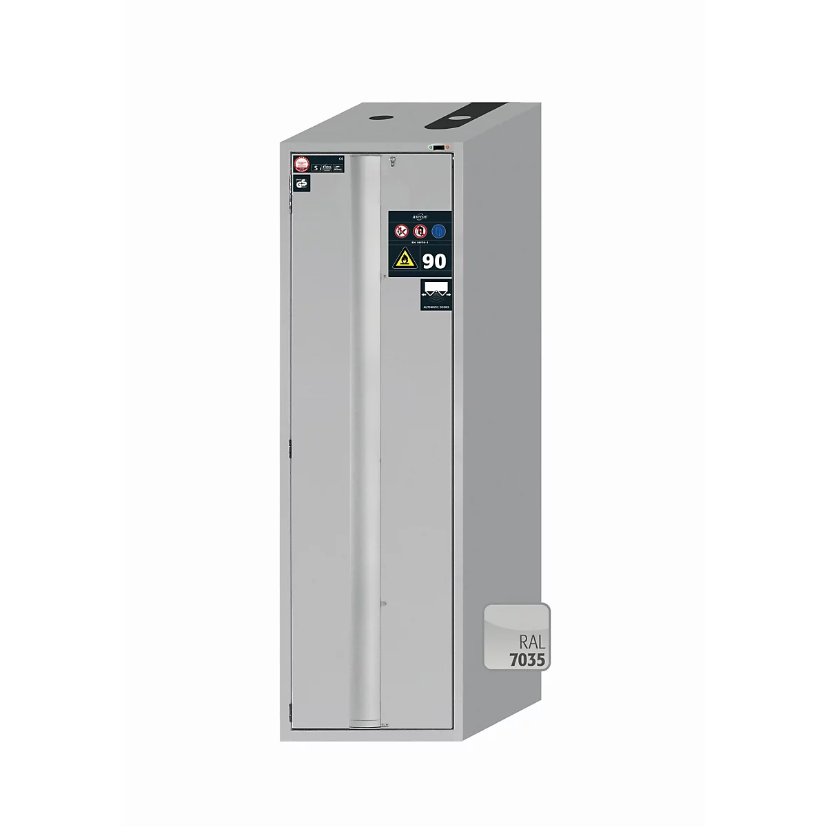 Sicherheitsschrank Typ 90 asecos S-PHOENIX touchless-90, vollautom. Sensor-Falttür, Anschlag links, Front Lichtgrau, B 596 x T 749 x H 1968 mm