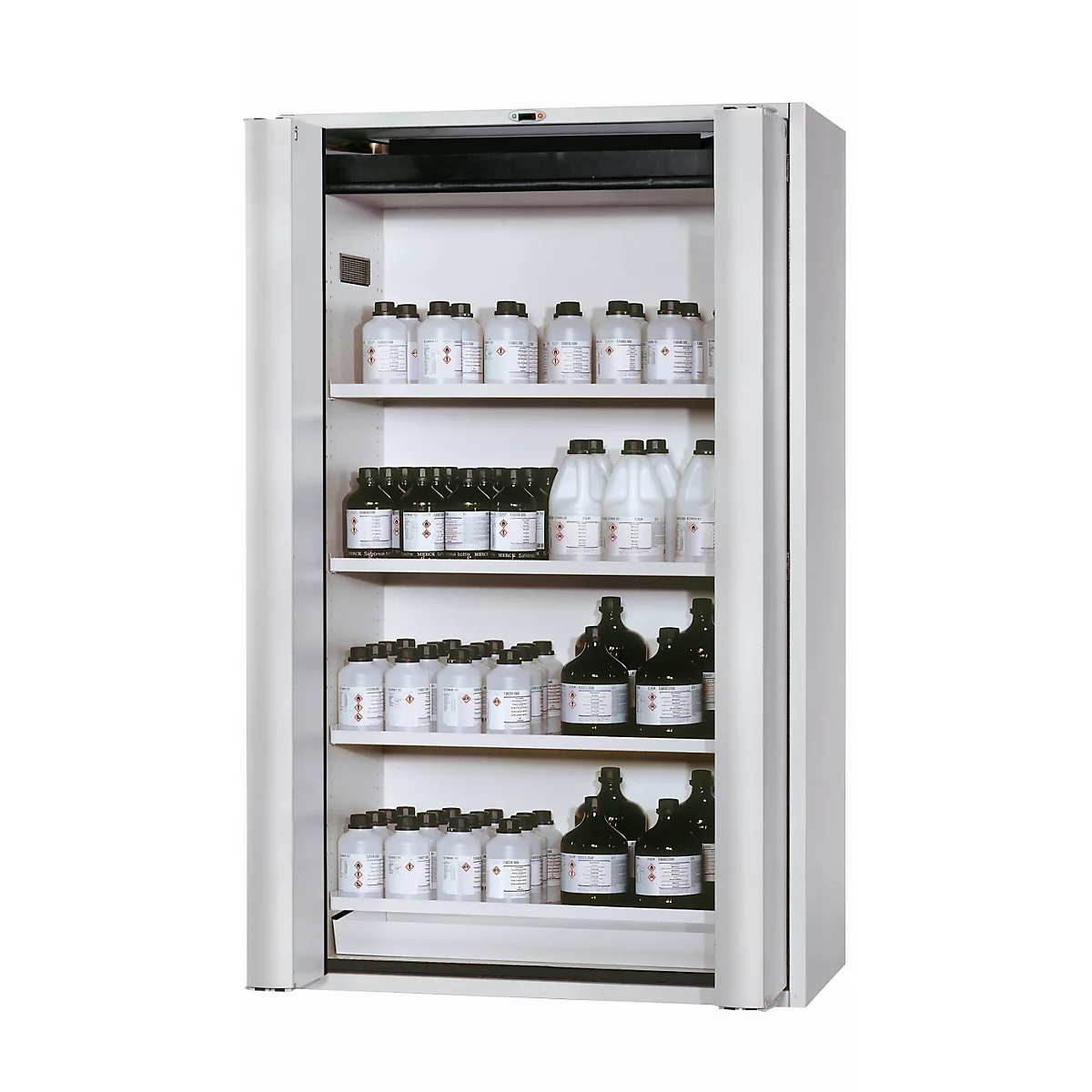 Sicherheitsschrank Typ 90 asecos S-PHOENIX touchless-90, vollautomatische Falttüren mit Sensor, Front Lichtgrau, B 1196 x T 616 x H 1968 mm