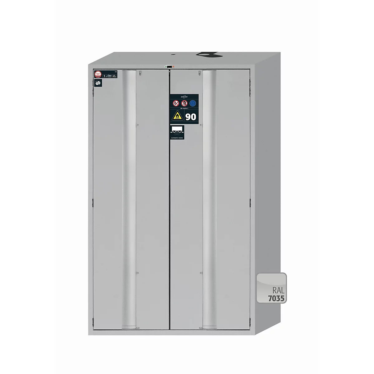 Sicherheitsschrank Typ 90 asecos S-PHOENIX touchless-90, vollautomatische Falttüren mit Sensor, Front Lichtgrau, B 1196 x T 616 x H 1968 mm