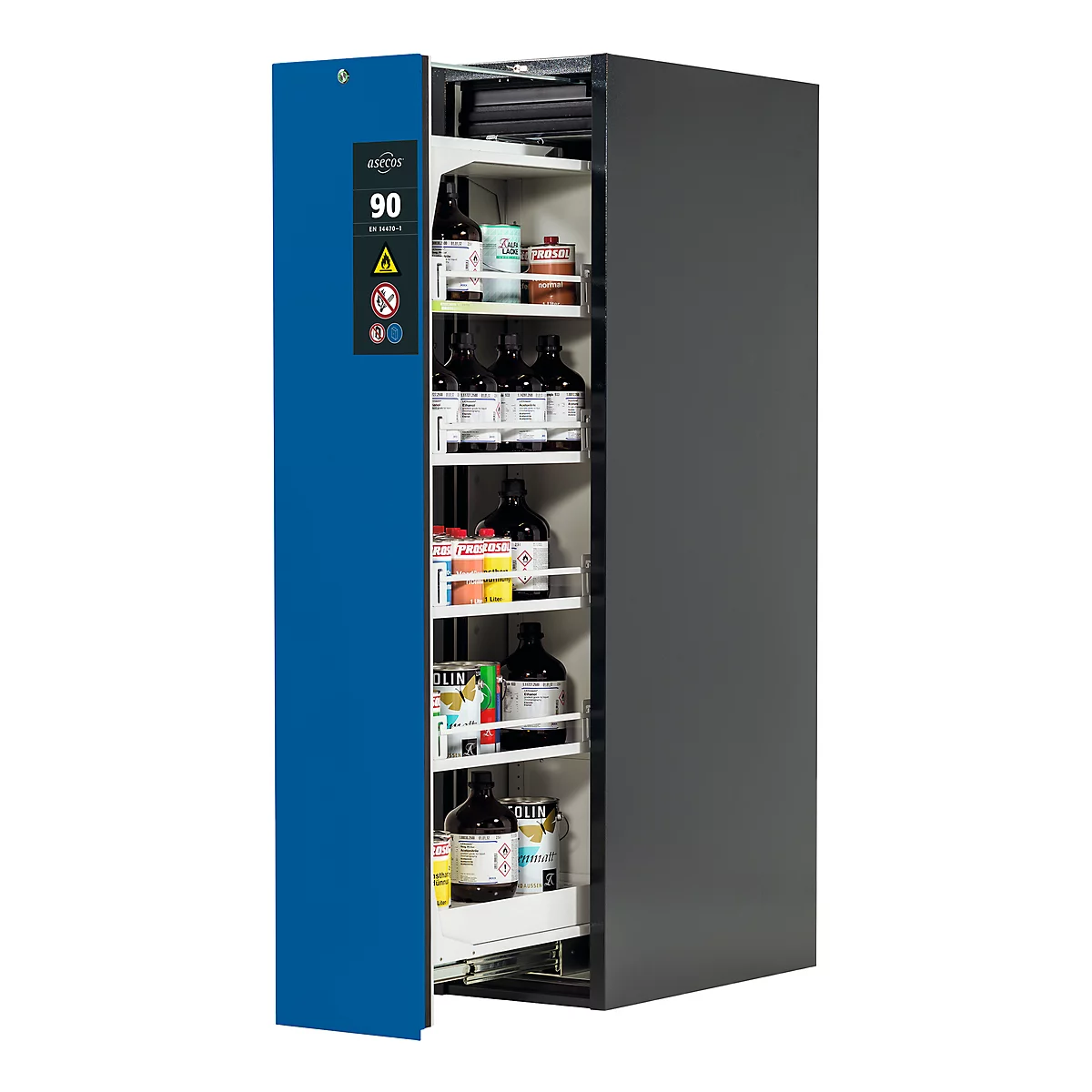 Sicherheitsschrank Typ 90 Asecos V-MOVE-90, 1 Vertikalauszug, Anthrazitgrau/Enzianblau