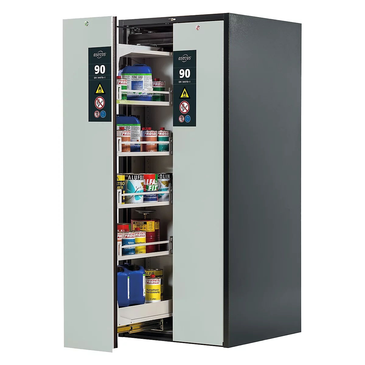 Sicherheitsschrank Typ 90 Asecos V-MOVE-90, 2 Vertikalauszüge, Anthrazitgrau/Lichtgrau