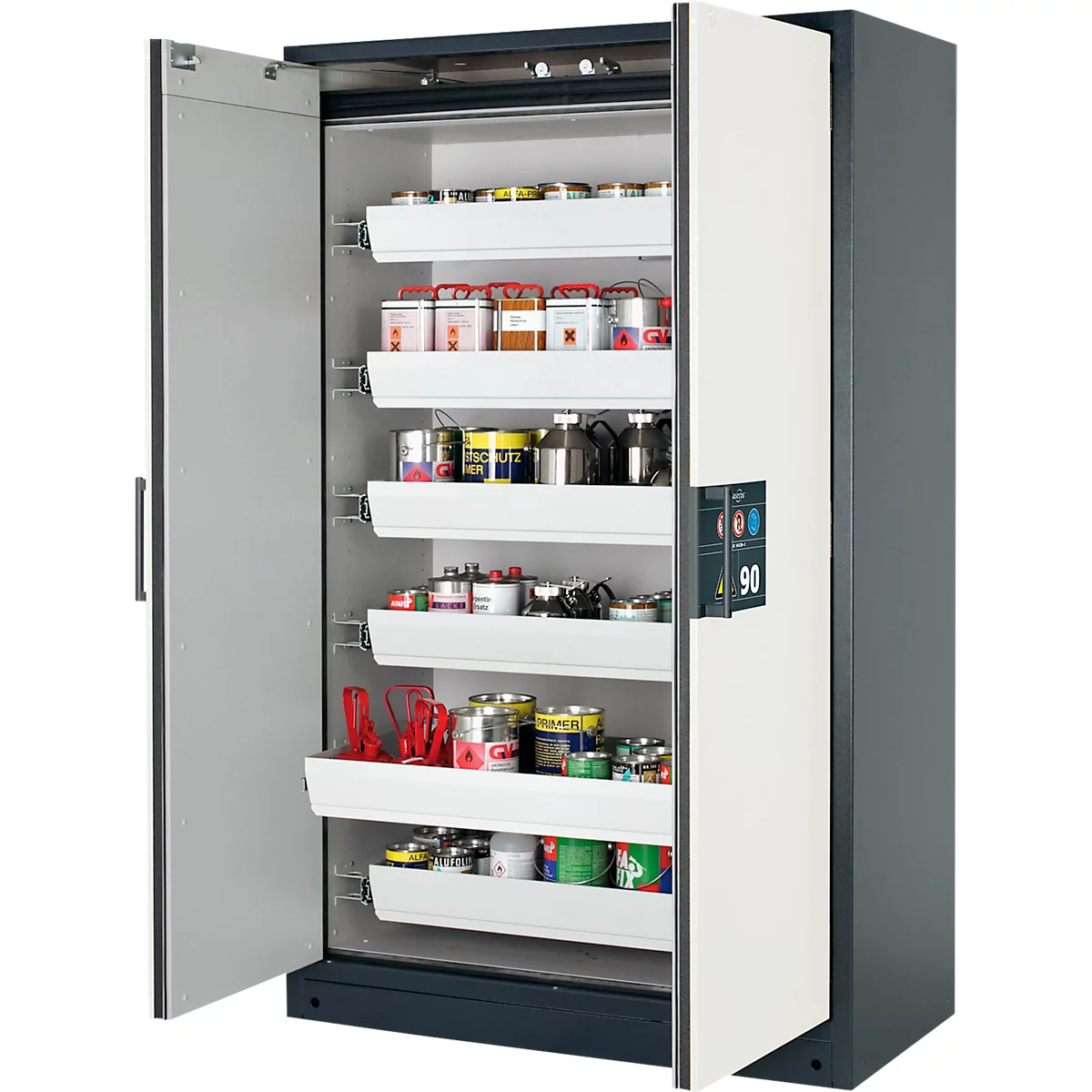 Sicherheitsschrank Typ 90, B 1200 mm, 6 Auszüge reinweiß