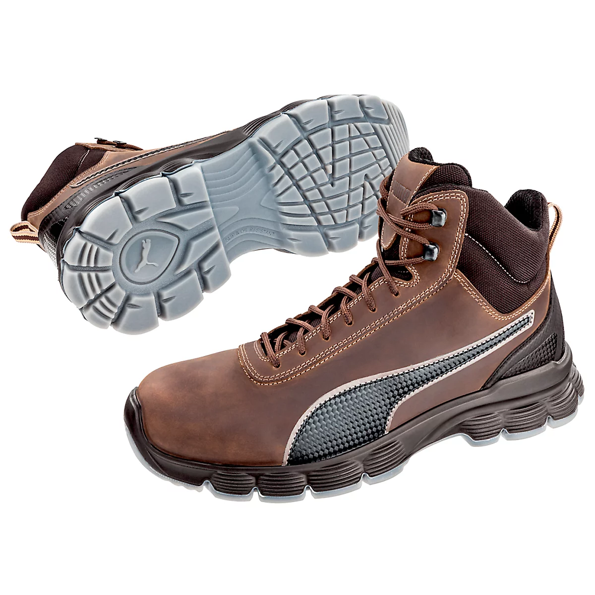 Sicherheitsschuh Puma® Safety Condor Brown Mid, S3 ESD SRC, EN ISO 20345:2011, FAP®-Durchtrittschutz, Stahlkappe, knöchelhoch, braun-schwarz, Größe 42