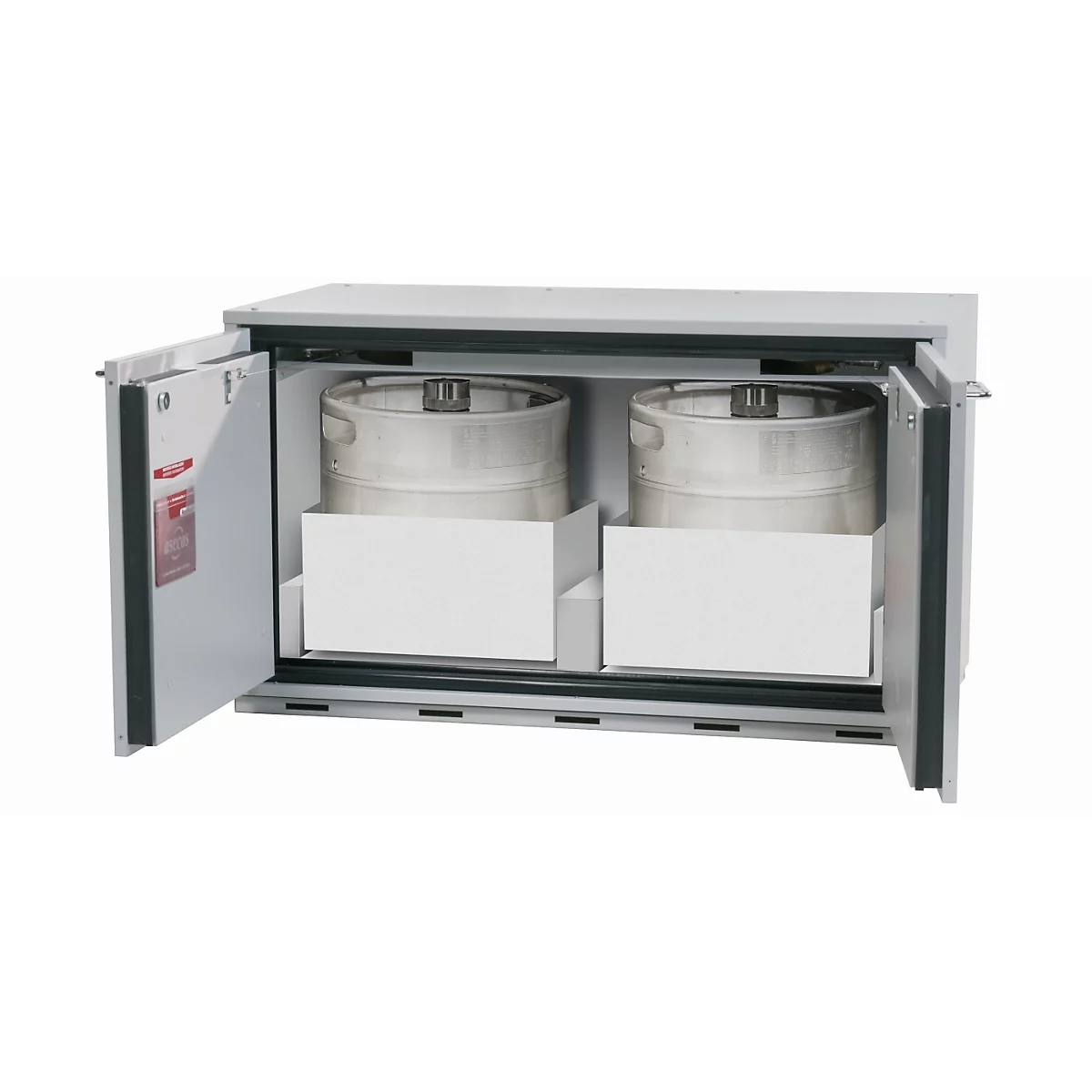 Sicherheitsunterbauschrank Typ 30 asecos UB-T-30, Flügeltüren, Front Lichtgrau, B 1102 x T 574 x H 600 mm