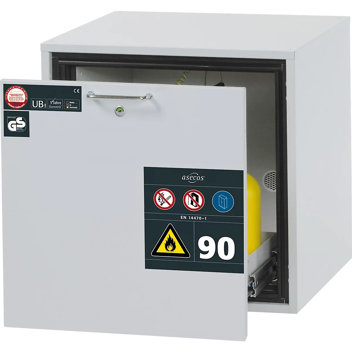Sicherheitsunterbauschrank Typ 90 asecos UB-S-90, Schublade, Front Lichtgrau, B 593 x T 574 x H 600 mm