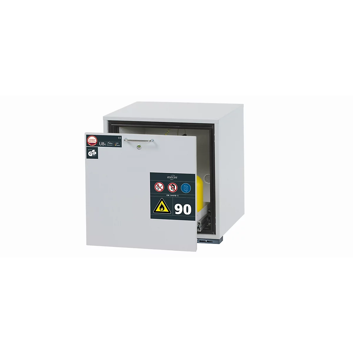 Sicherheitsunterbauschrank Typ 90 asecos UB-S-90, Schublade, Front Lichtgrau, B 593 x T 574 x H 600 mm