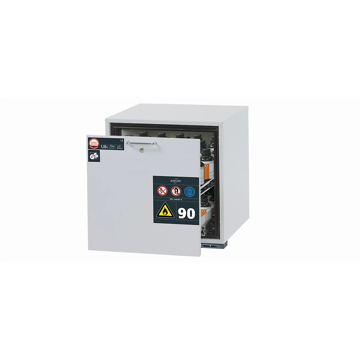 Sicherheitsunterbauschrank Typ 90 asecos UB-S-90, Schublade, Front Lichtgrau, B 593 x T 574 x H 600 mm