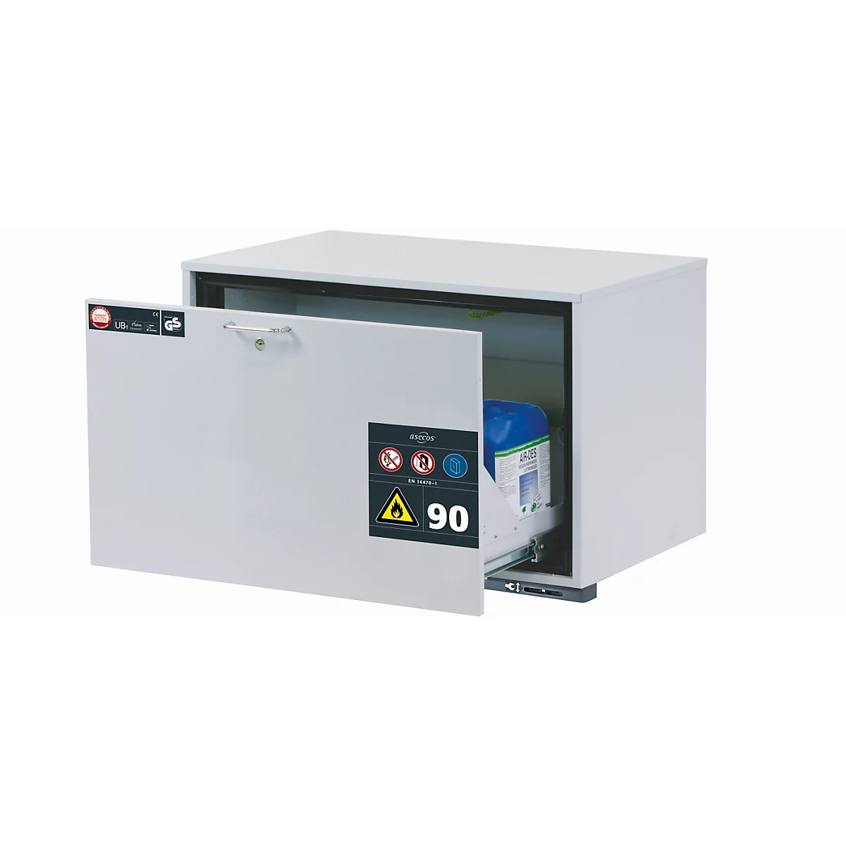Sicherheitsunterbauschrank Typ 90 asecos UB-S-90, Schublade, Front Lichtgrau, B 893 x T 502 x H 600 mm