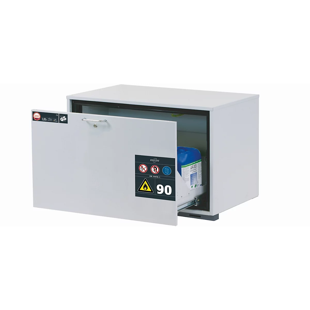Sicherheitsunterbauschrank Typ 90 asecos UB-S-90, Schublade, Front Lichtgrau, B 893 x T 574 x H 600 mm