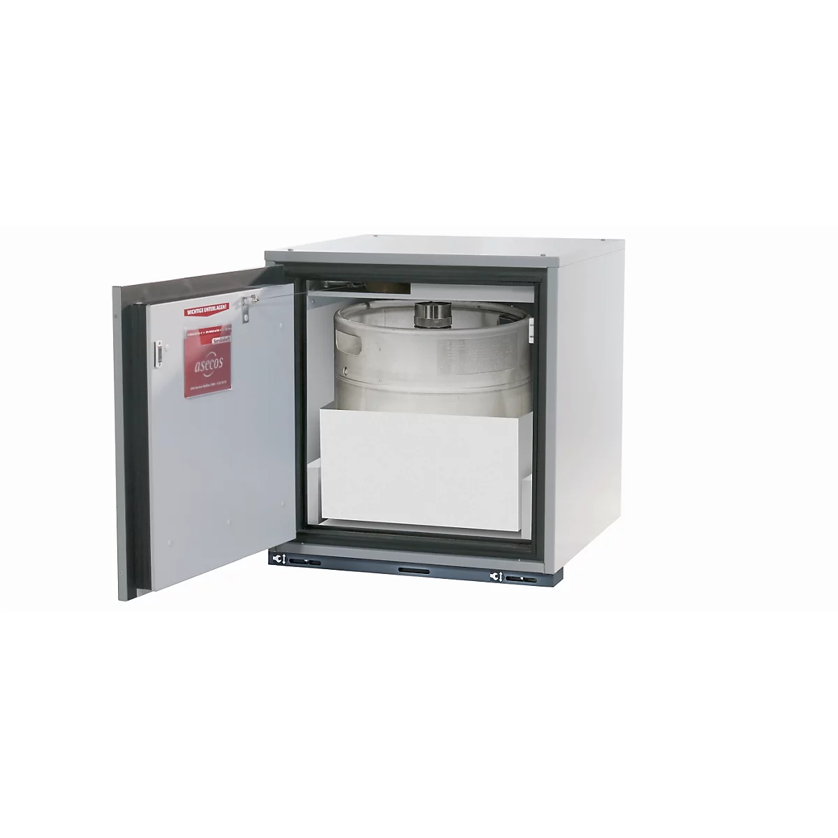 Sicherheitsunterbauschrank Typ 90 asecos UB-T-90, Flügeltür, Anschlag links, Front Lichtgrau, B 593 x T 574 x H 600 mm