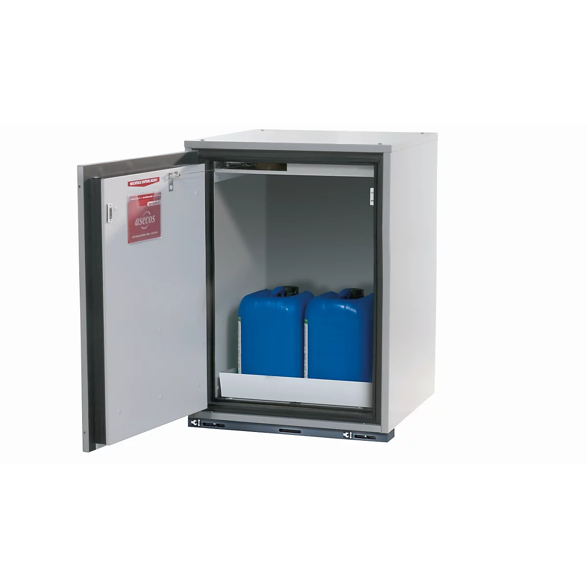 Sicherheitsunterbauschrank Typ 90 asecos UB-T-90, Flügeltür, Anschlag links, Front Lichtgrau, B 593 x T 600 x H 800 mm