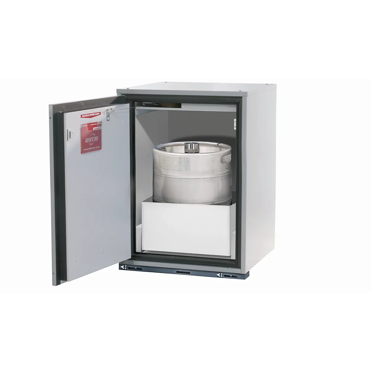 Sicherheitsunterbauschrank Typ 90 asecos UB-T-90, Flügeltür, Anschlag links, Front Lichtgrau, B 593 x T 600 x H 800 mm