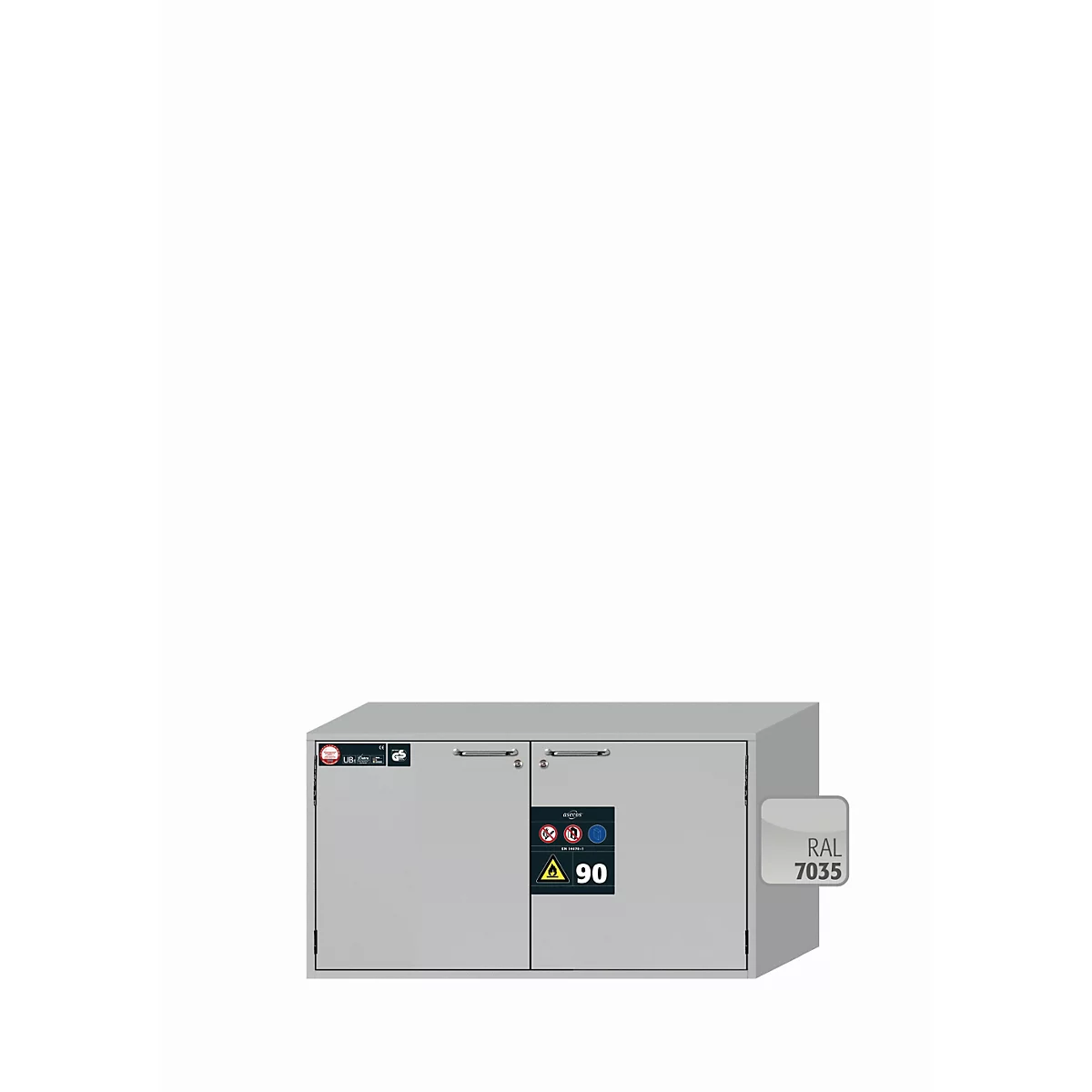 Sicherheitsunterbauschrank Typ 90 asecos UB-T-90, Flügeltüren, Front Lichtgrau, B 1102 x T 574 x H 600 mm