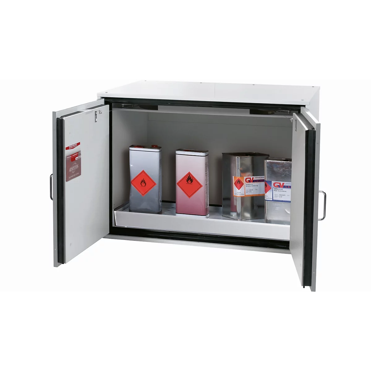 Sicherheitsunterbauschrank Typ 90 asecos UB-T-90, Flügeltüren, Front Lichtgrau, B 1102 x T 752 x H 800 mm