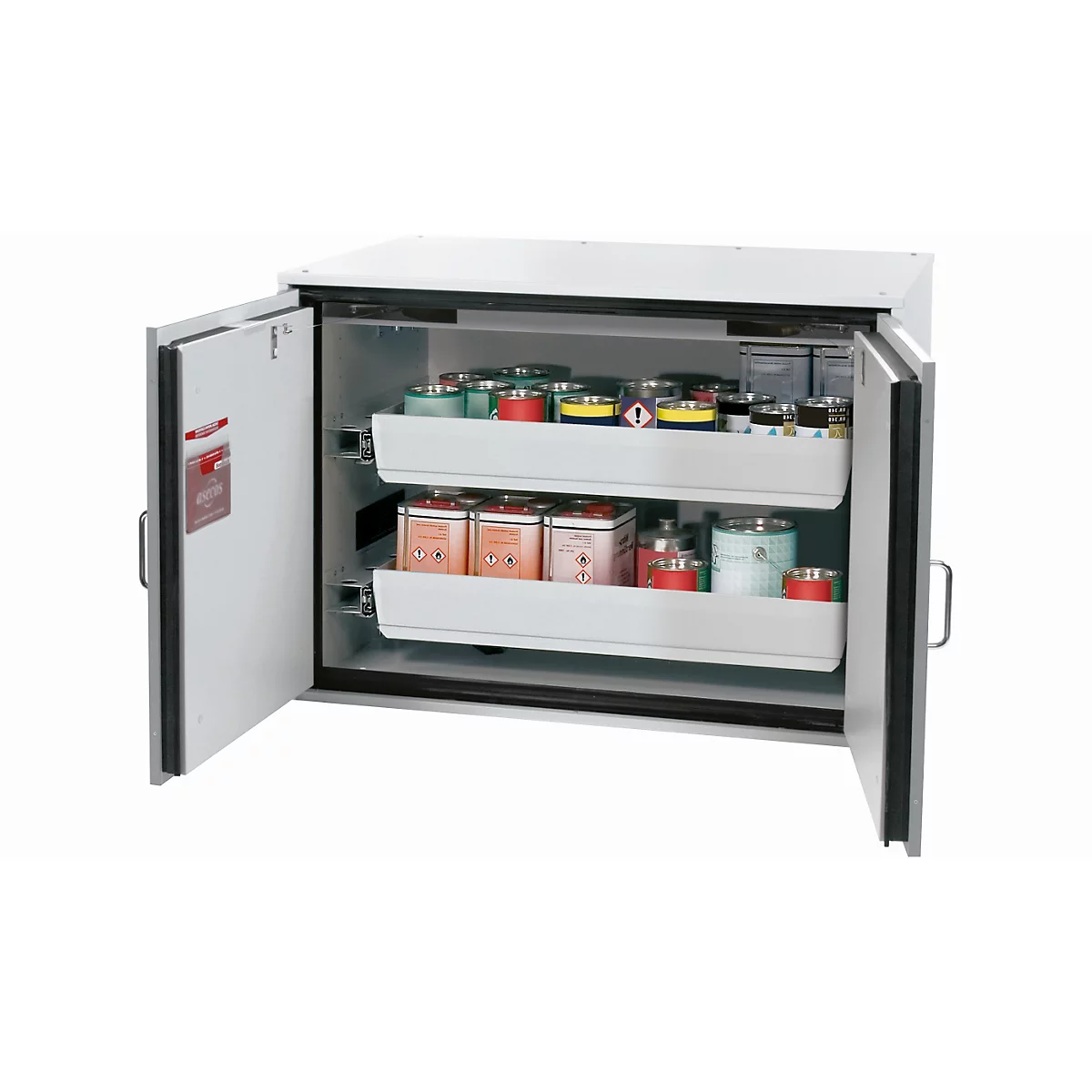 Sicherheitsunterbauschrank Typ 90 asecos UB-T-90, Flügeltüren, Front Lichtgrau, B 1102 x T 752 x H 800 mm