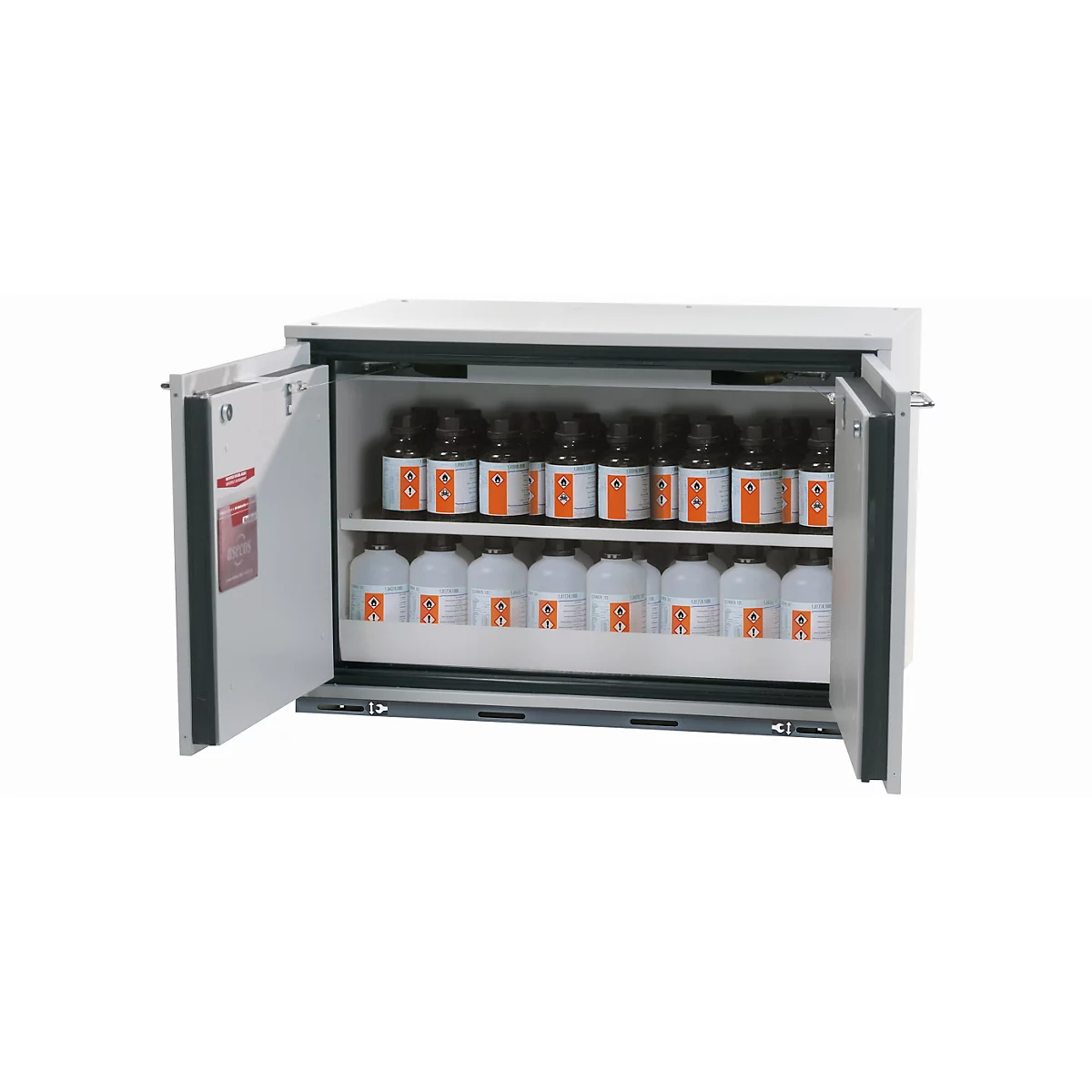 Sicherheitsunterbauschrank Typ 90 asecos UB-T-90, Flügeltüren, Front Lichtgrau, B 893 x T 502 x H 600 mm