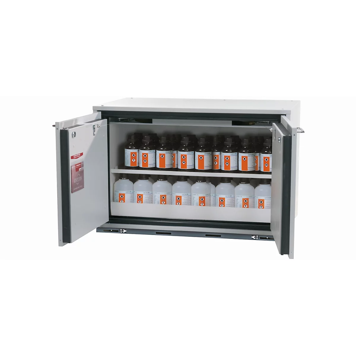 Sicherheitsunterbauschrank Typ 90 asecos UB-T-90, Flügeltüren, Front Lichtgrau, B 893 x T 574 x H 600 mm