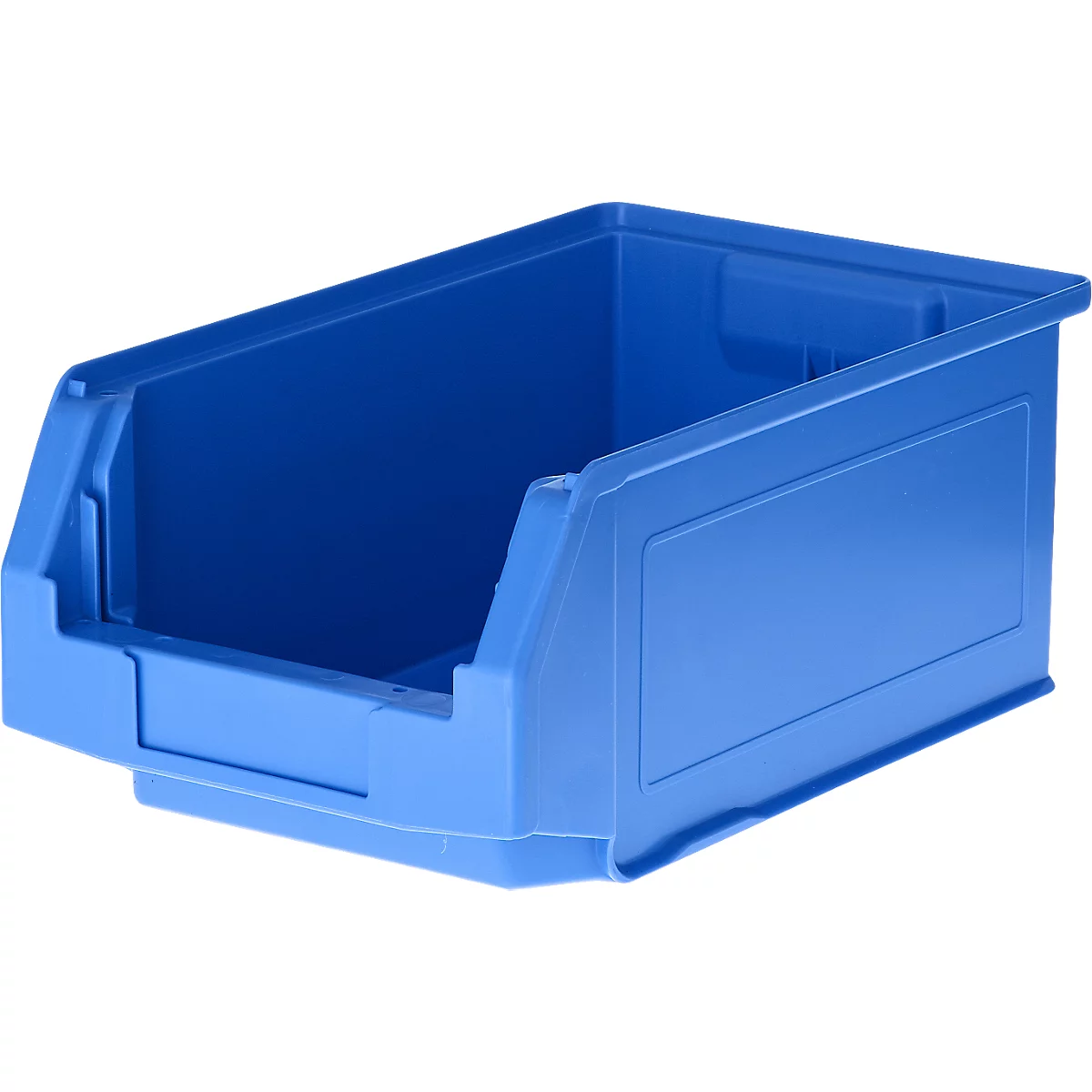 Blaue, offene Sichtlagerbox aus Kunststoff für die Lagerung von Kleinteilen.