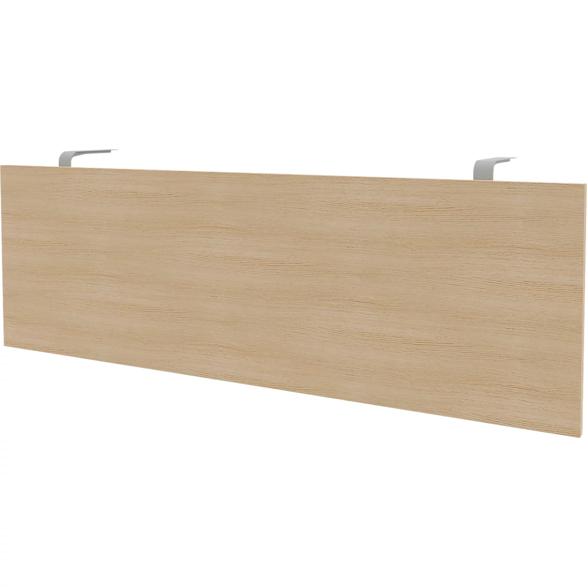 Ein rechteckiges Holzbrett in hellem Braunton mit zwei Metallhaken an der Oberseite.