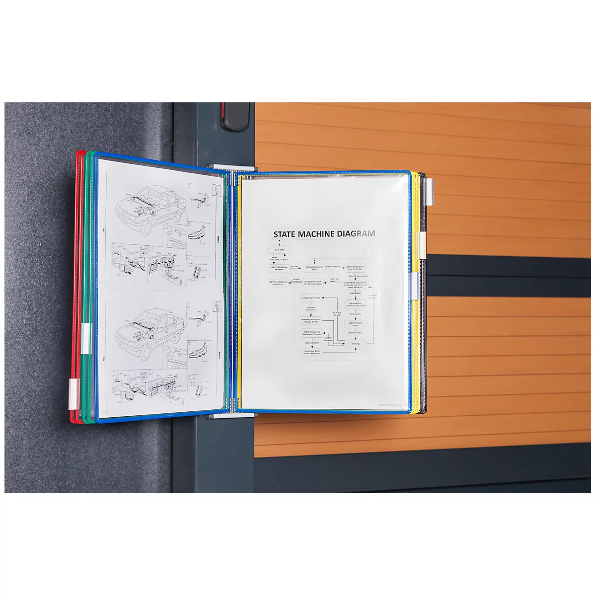 Sichttafelsystem Tarifold, A3, Stahlblech, magnethaftend, lichtgrau, inkl. 10 Drehzapfentafeln