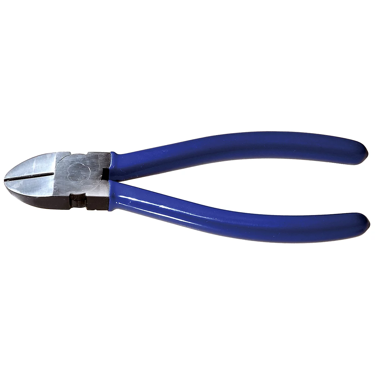 Side cutters with blue handles on a white background.