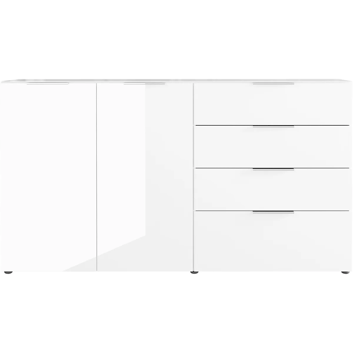 Sideboard, mit 4 Schubladen und 2 Türen, Glasfront- und auflage, B 1840 x T 420 x H 1020 mm, weiß