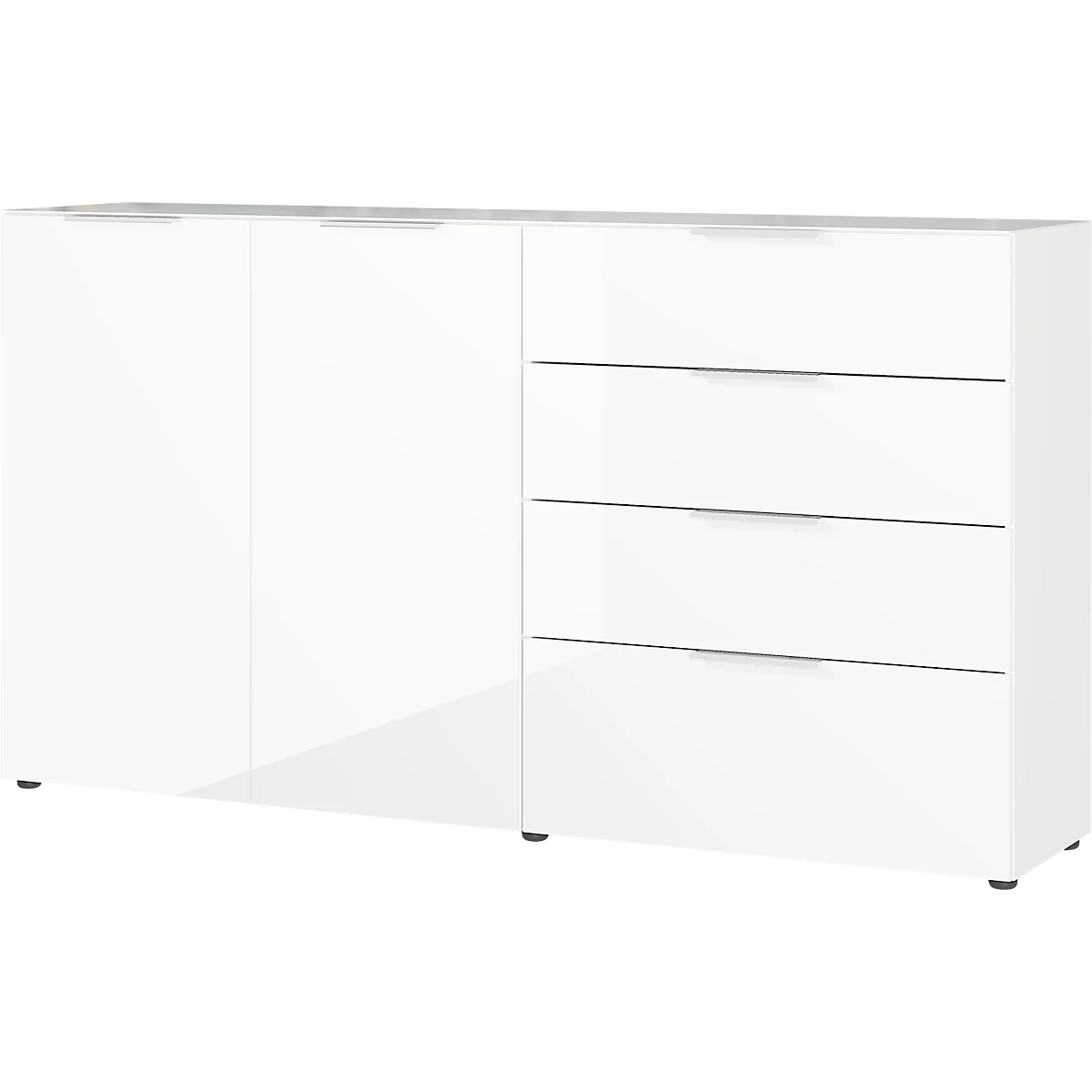 Sideboard, mit 4 Schubladen und 2 Türen, Glasfront- und auflage, B 1840 x T 420 x H 1020 mm, weiß