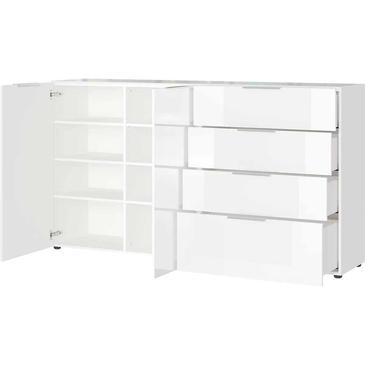 Sideboard, mit 4 Schubladen und 2 Türen, Glasfront- und auflage, B 1840 x T 420 x H 1020 mm, weiß