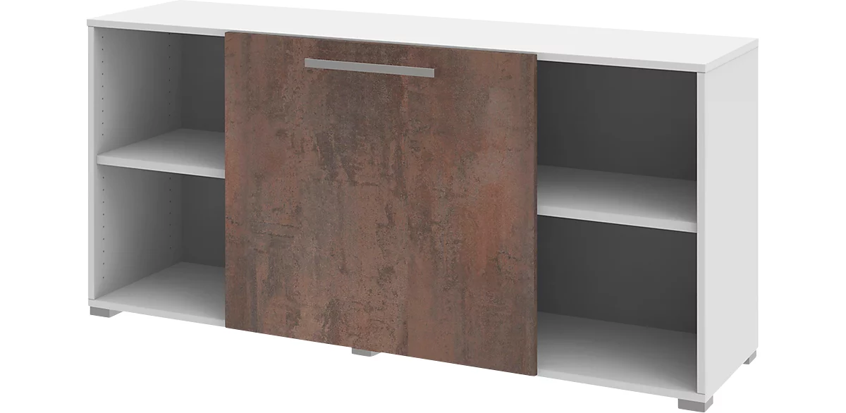 Sideboard mit Schiebefront TEQSTYLE, 2 Einlegeböden, B 1600 x T 434 x H 745 mm, Oxido/weiß