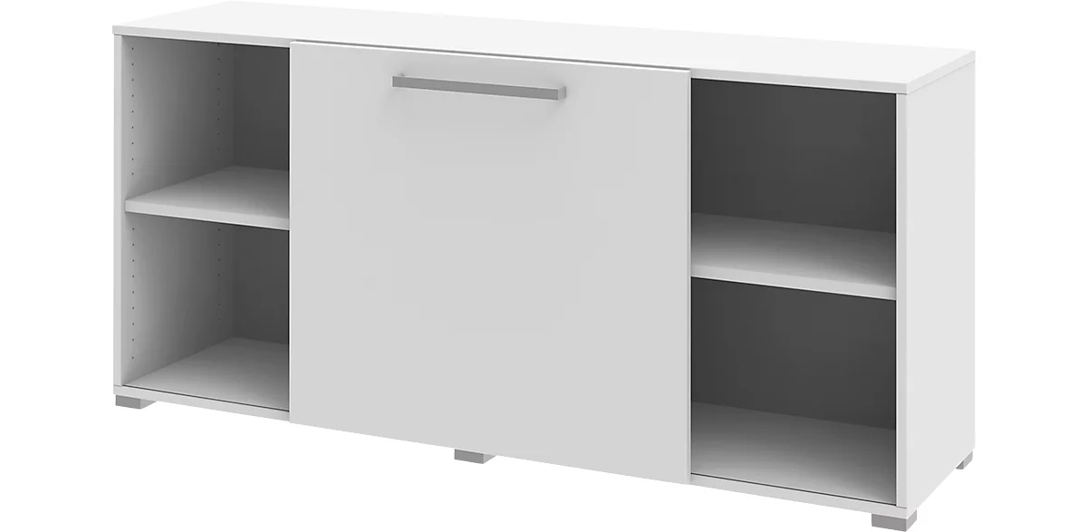 Sideboard mit Schiebefront TEQSTYLE, 2 Einlegeböden, B 1600 x T 434 x H 745 mm, weiß/weiß
