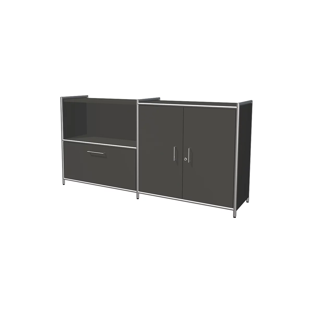 Sideboard Toledo, verrouillable, tiroir + casier ouvert, 2 HC, portes battantes, l. 1580 x P 380 mm, anthracite