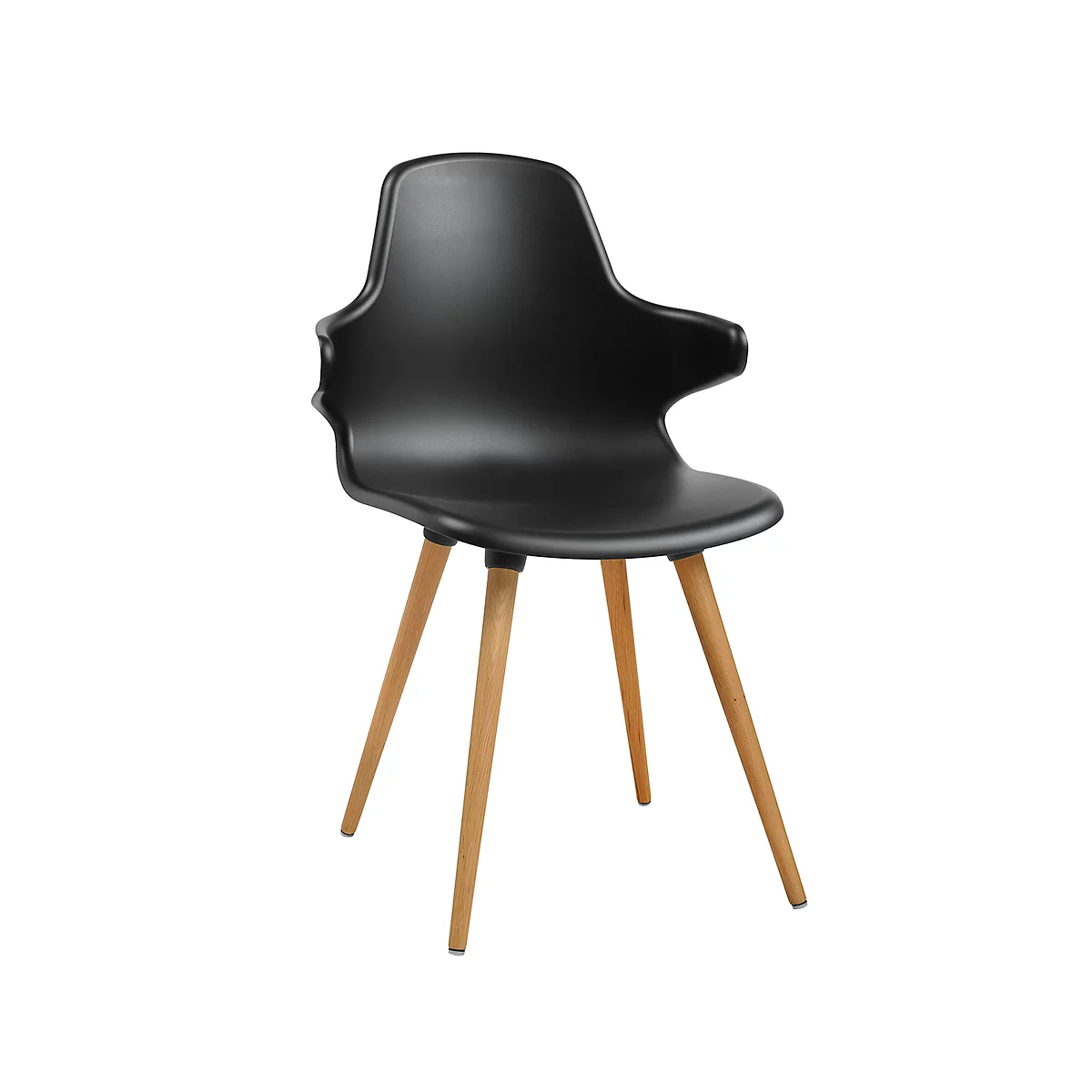 Siège coque Topstar® T 2020, 4 pieds, résistant aux désinfectants, avec accoudoirs, noir/hêtre