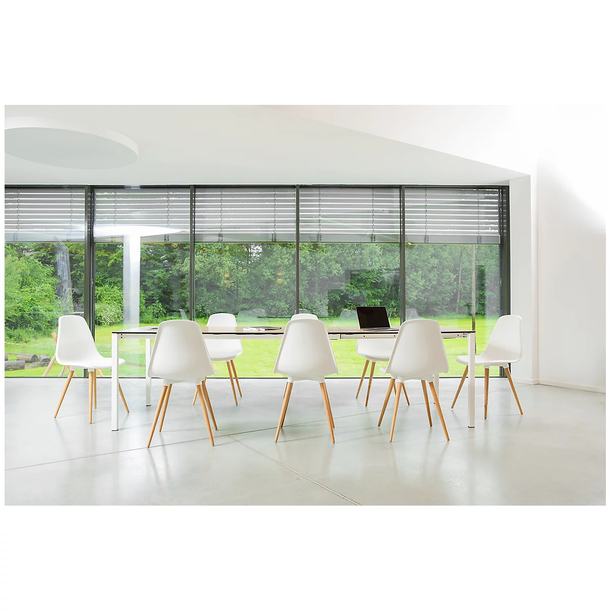 Siège coque Topstar® T 2020, 4 pieds, résistant aux désinfectants, sans accoudoirs, blanc/hêtre