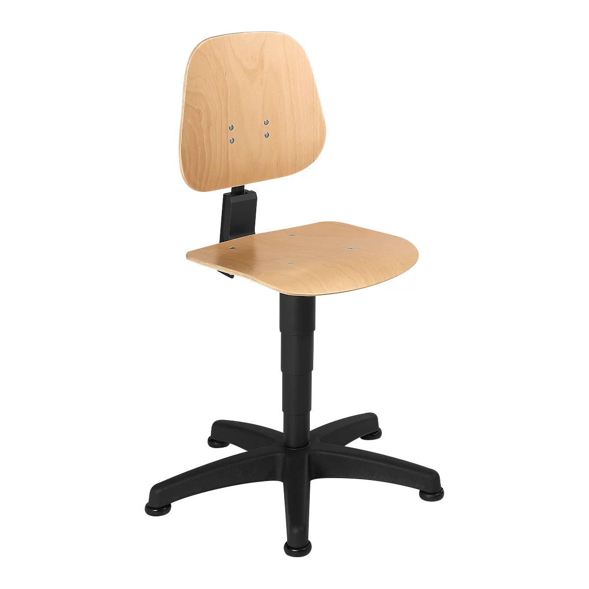 Siège d'atelier pivotant 9650, contreplaqué en bois de hêtre, patins, nature laqué