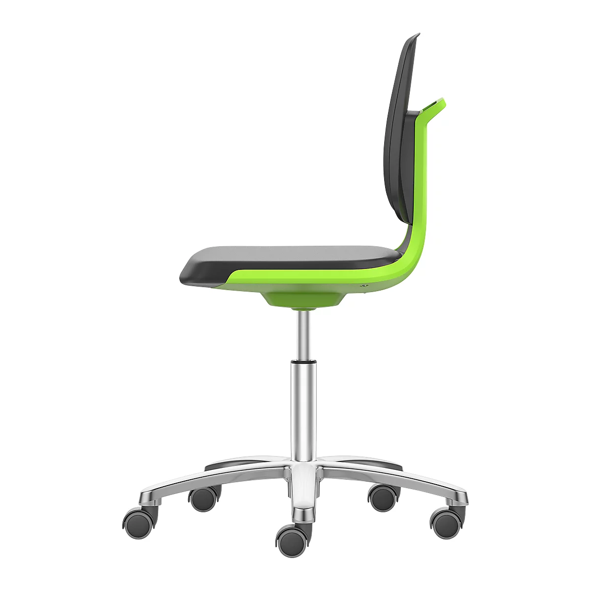 Siège d'atelier pivotant Labsit, mousse intégrale, roulettes, l. 450 x P 420 x H 450 - 650 mm, vert