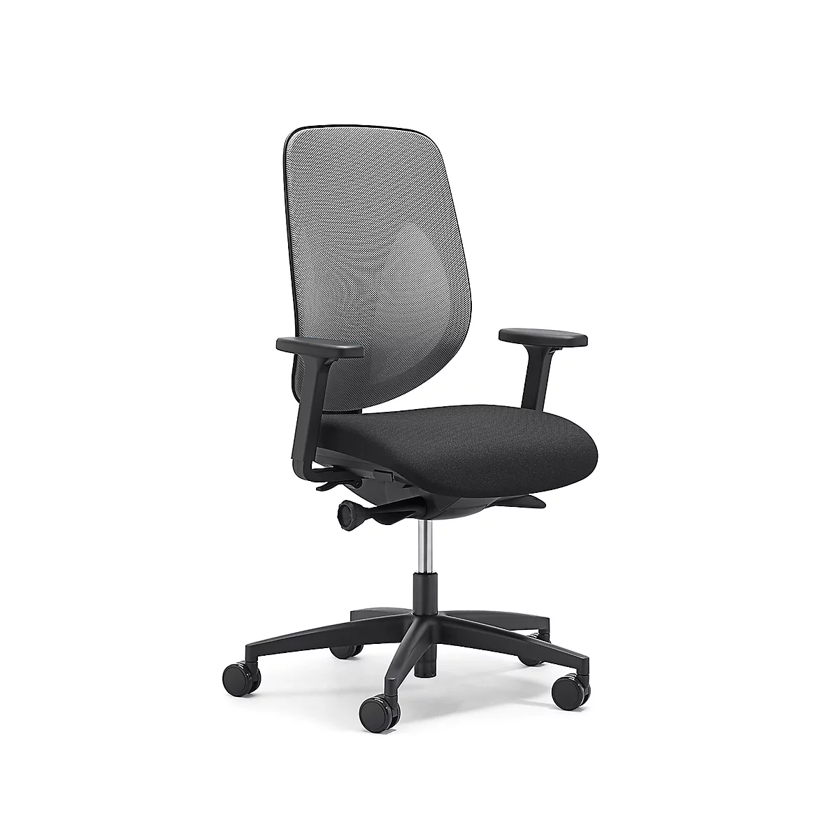 Siège de bureau 353 Giroflex, avec accoudoirs, mécanisme synchrone automatique, assise galbée, dossier 3D en filet, gris/noir