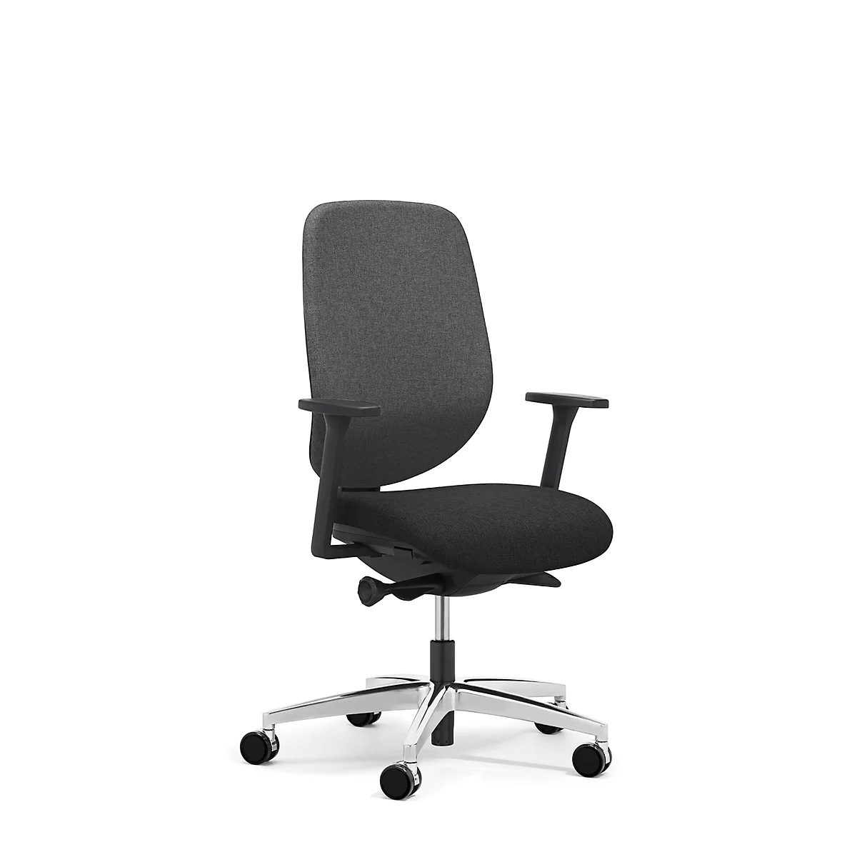 Siège de bureau 353 Giroflex, avec accoudoirs, mécanisme synchrone automatique, assise galbée, dossier 3D en filet, noir/alu blanc