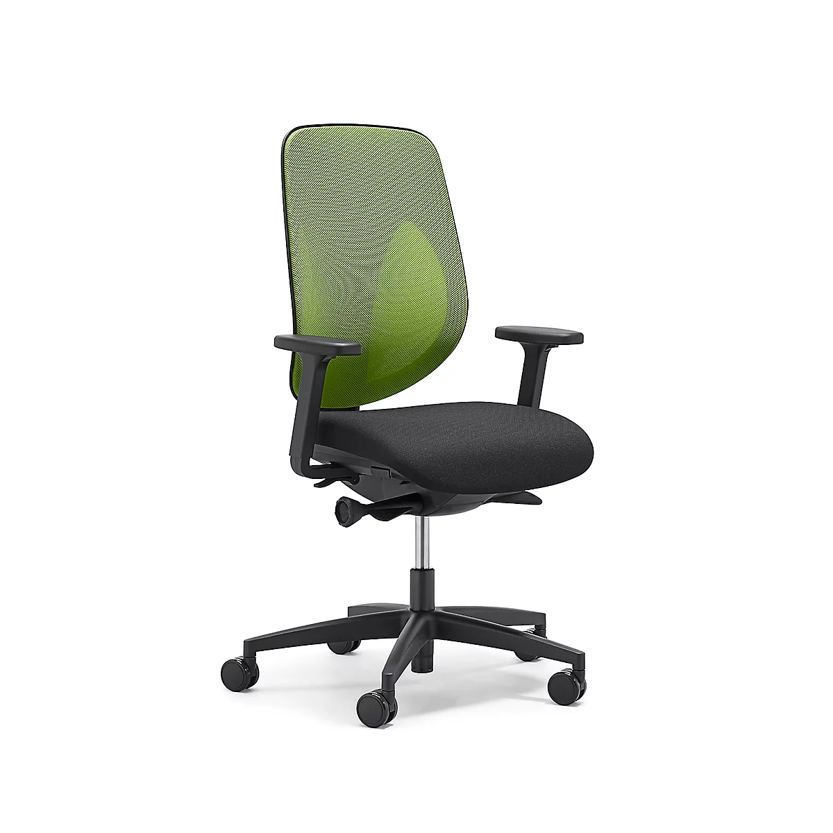 Siège de bureau 353 Giroflex, avec accoudoirs, mécanisme synchrone automatique, assise galbée, dossier 3D en filet, vert/noir