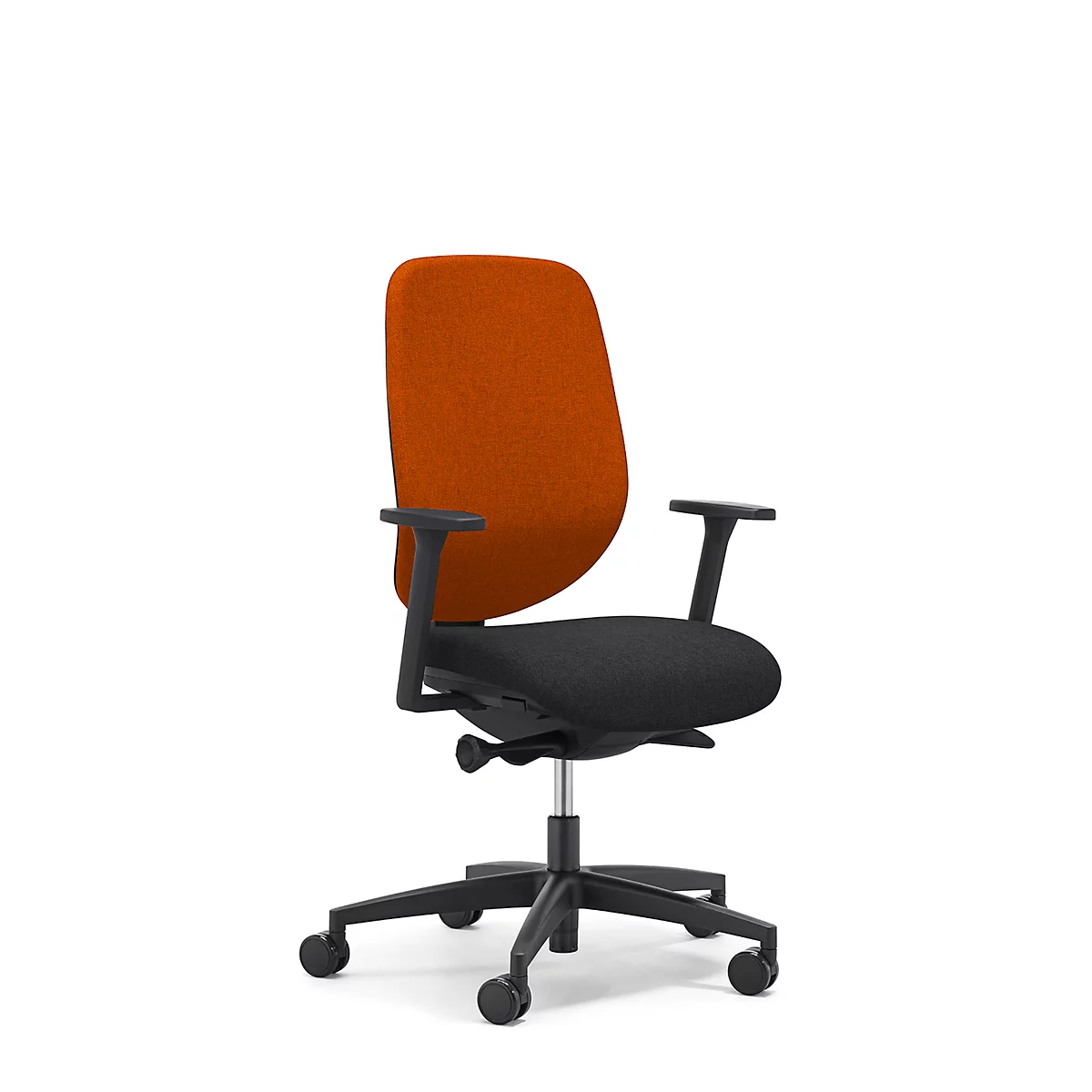 Siège de bureau 353 Giroflex, avec accoudoirs, mécanisme synchrone automatique, assise galbée, orange/noir
