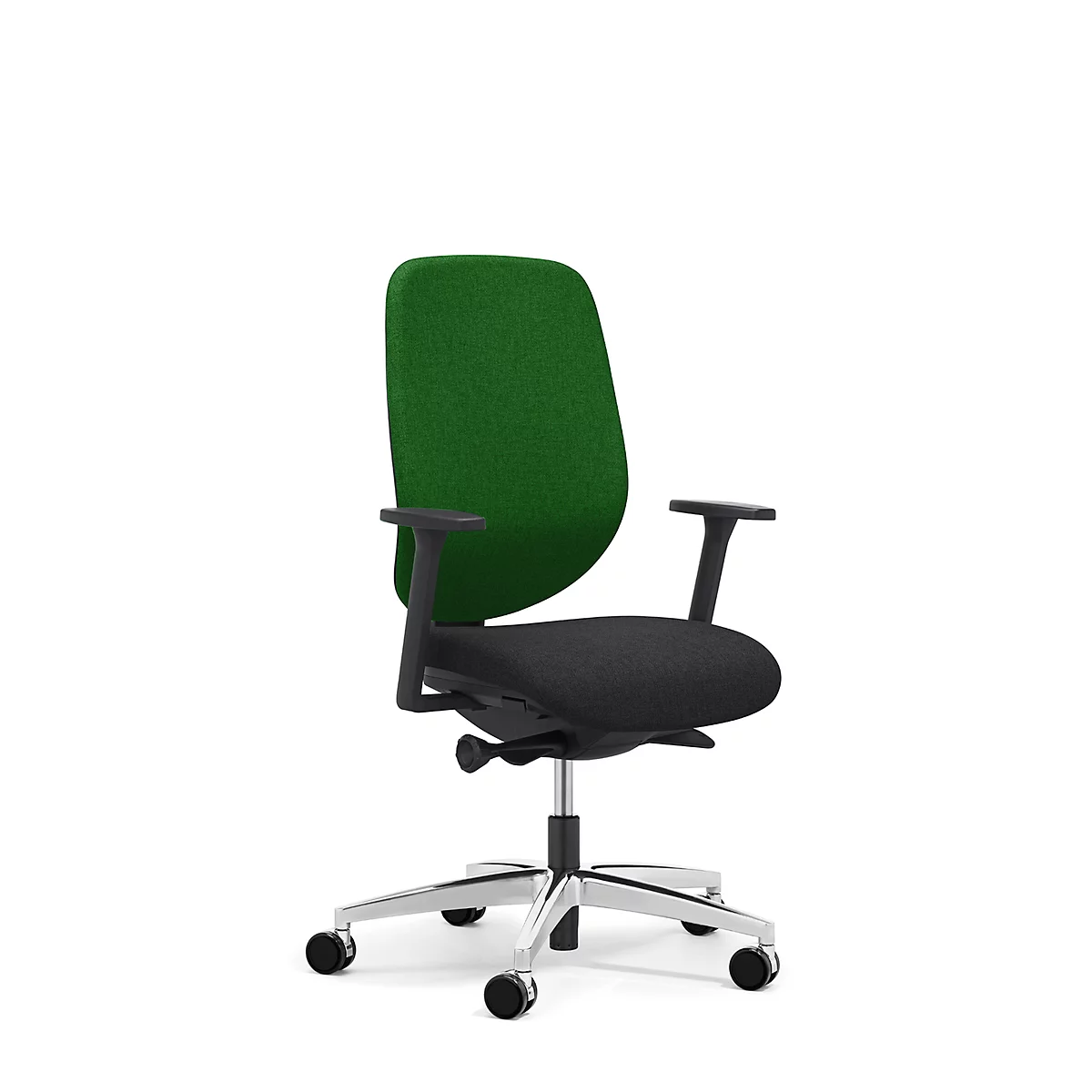 Siège de bureau 353 Giroflex, avec accoudoirs, mécanisme synchrone automatique, assise galbée, vert/noir/alu blanc