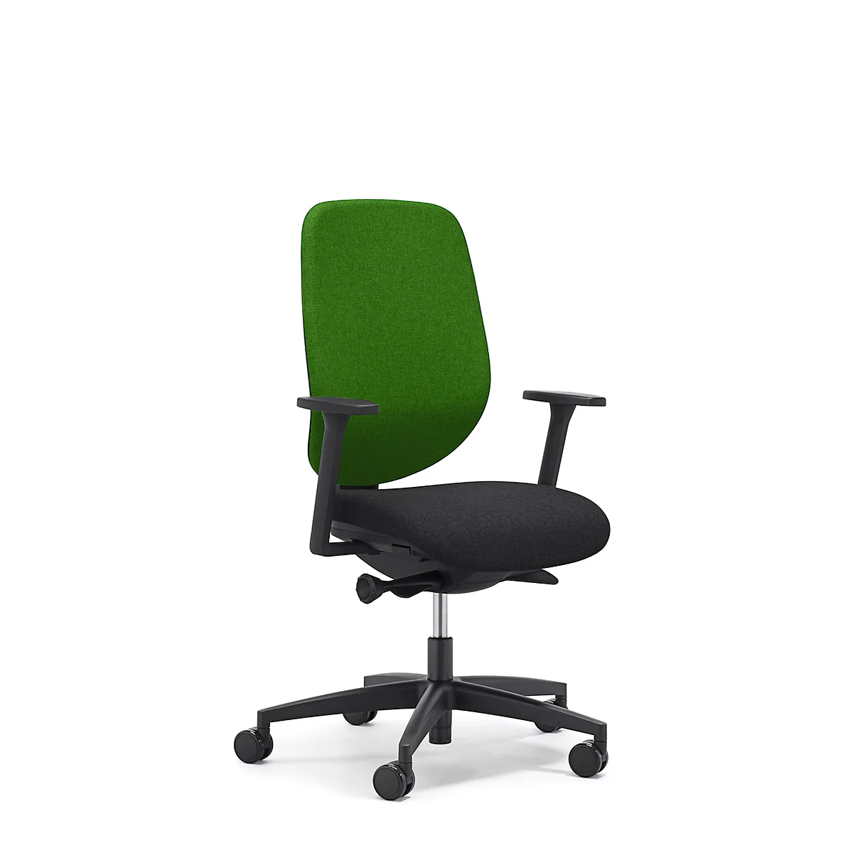 Siège de bureau 353 Giroflex, avec accoudoirs, mécanisme synchrone automatique, assise galbée, vert/noir