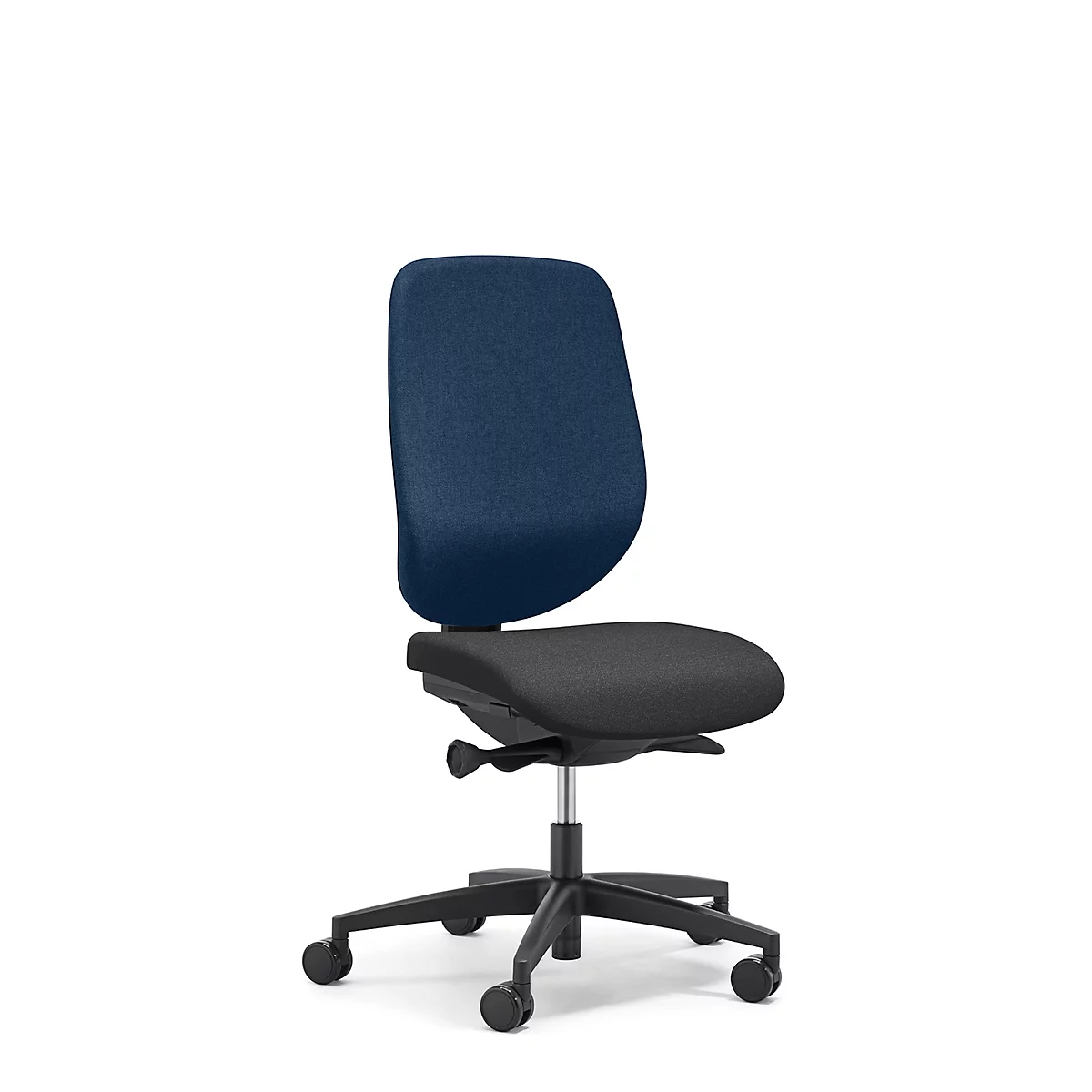 Siège de bureau 353 Giroflex, sans accoudoirs, mécanisme synchrone automatique, assise galbée, bleu/noir
