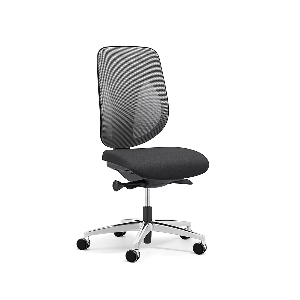 Siège de bureau 353 Giroflex, sans accoudoirs, mécanisme synchrone automatique, assise galbée, dossier 3D en filet, gris/noir/alu blanc