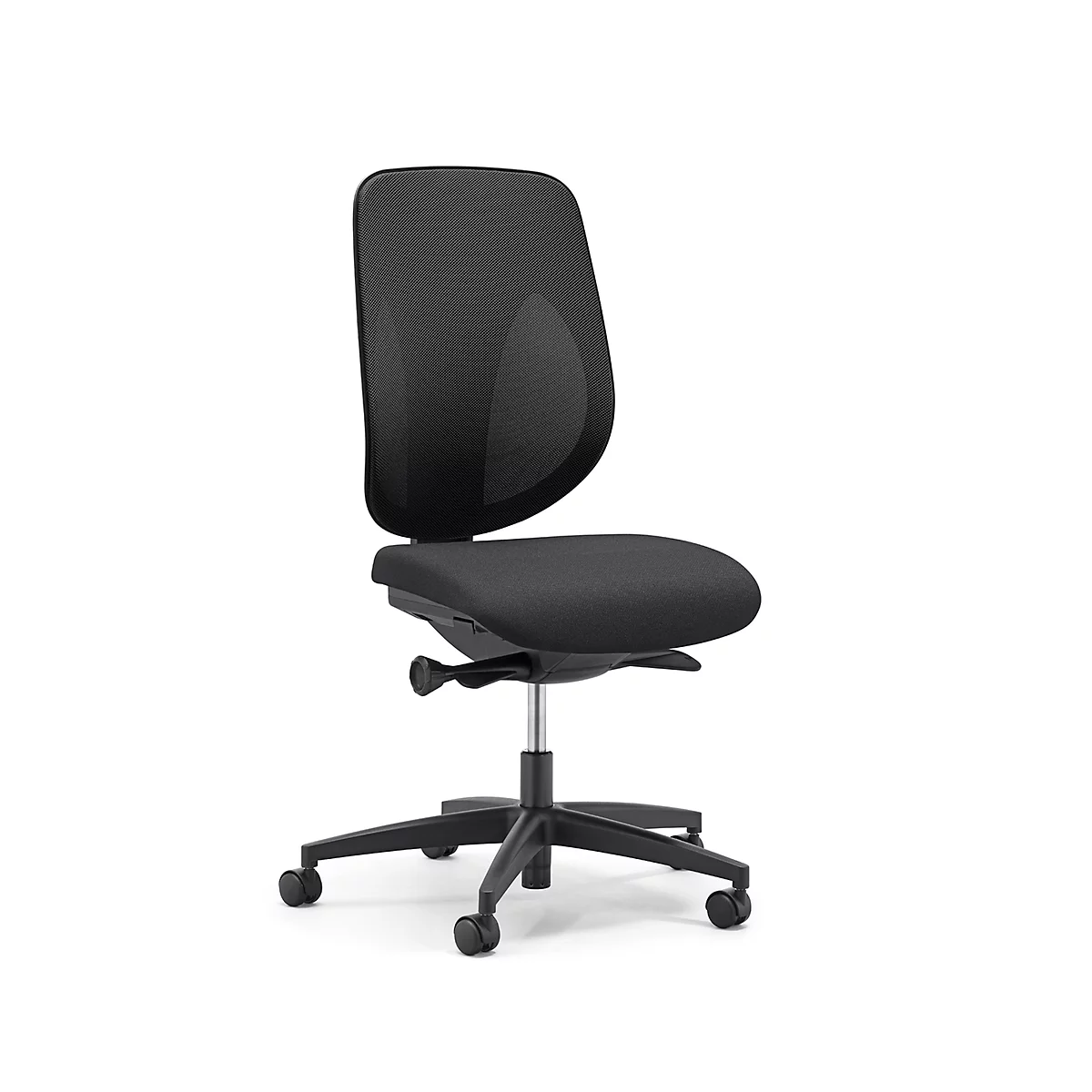 Siège de bureau 353 Giroflex, sans accoudoirs, mécanisme synchrone automatique, assise galbée, dossier 3D en filet, noir/noir