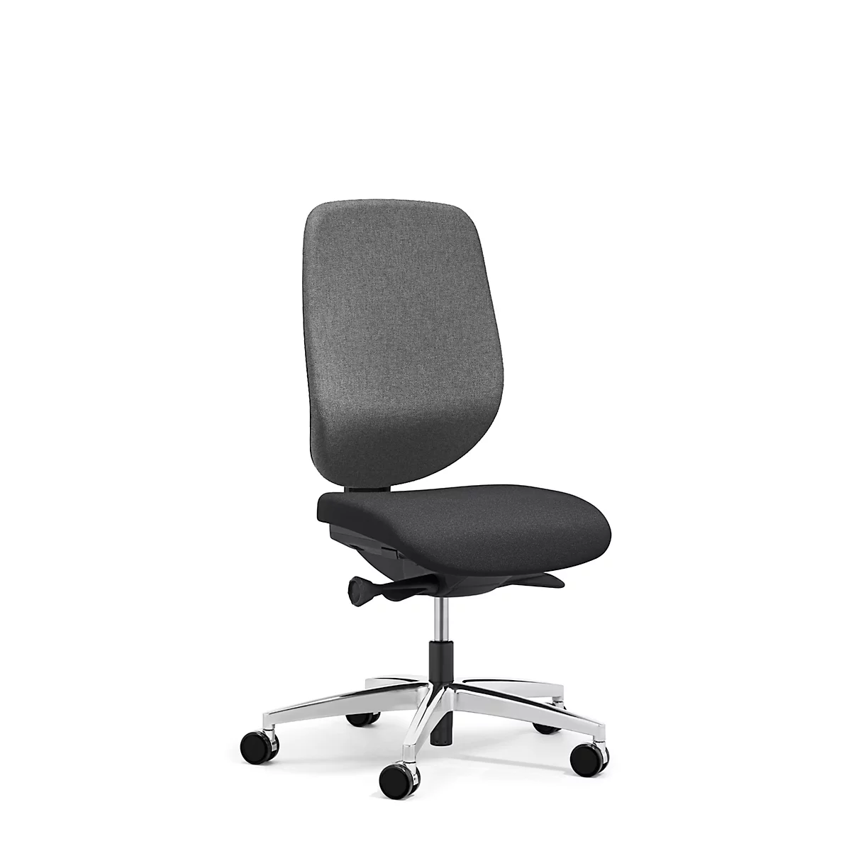 Siège de bureau 353 Giroflex, sans accoudoirs, mécanisme synchrone automatique, assise galbée, gris/noir/alu blanc